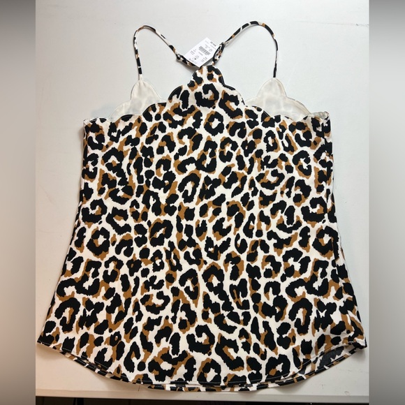J.Crew Camisole Top Womens Size 0 Brown Animal Leopard Print Scalloped Mobwife - Picture 2 of 8